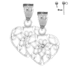 Pendientes de corazón de plata de ley de 20 mm (chapados en oro blanco o amarillo)