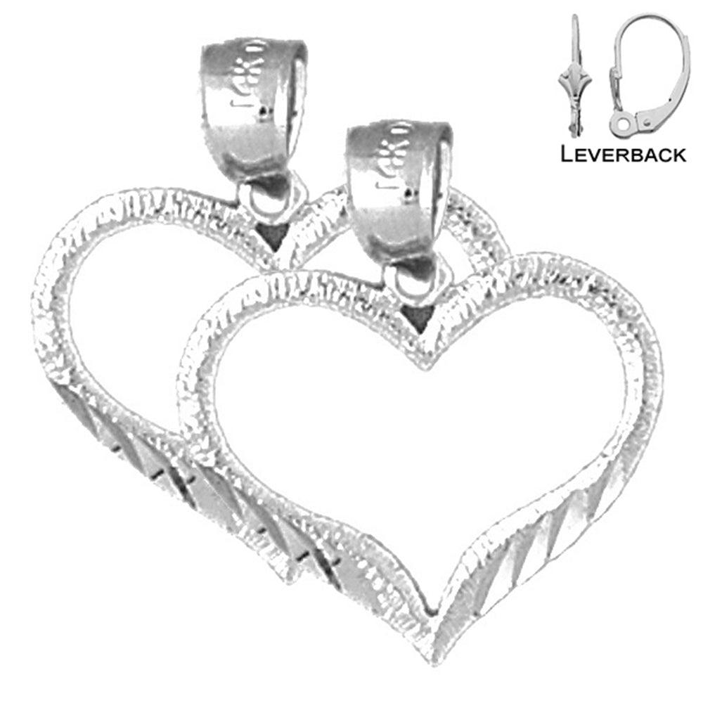 Sterling Silver 20mm Heart Earrings (White or Yellow Gold Plated)