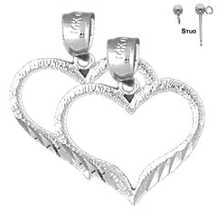 Pendientes de corazón de plata de ley de 20 mm (chapados en oro blanco o amarillo)