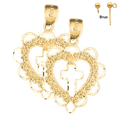 14K or 18K Gold Heart With Cross Earrings
