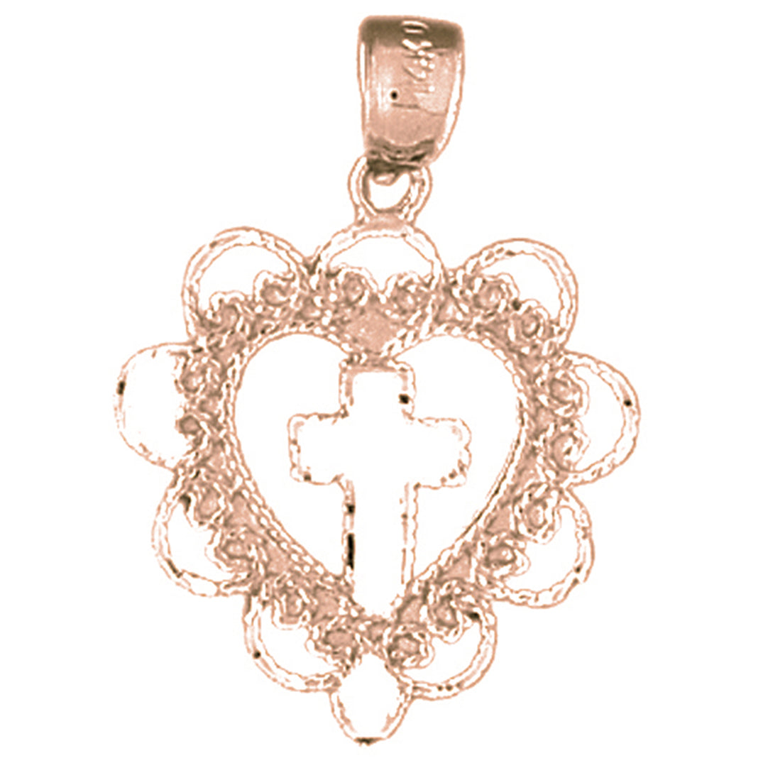 14K or 18K Gold Heart With Cross Pendant