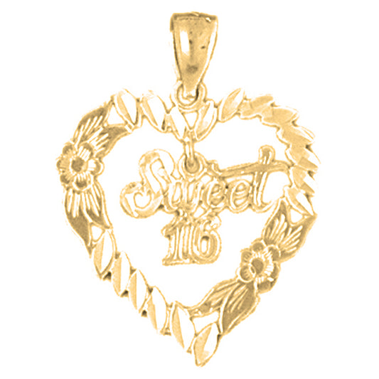 14K or 18K Gold Sweet 16 Heart Pendant