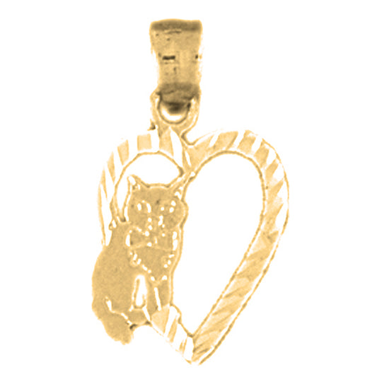 14K or 18K Gold Heart With Cat Pendant