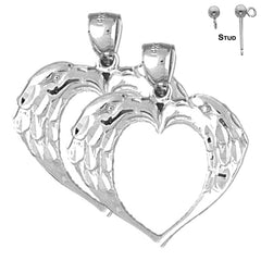 Sterling Silver 28mm Eagle Heart Earrings (White or Yellow Gold Plated)