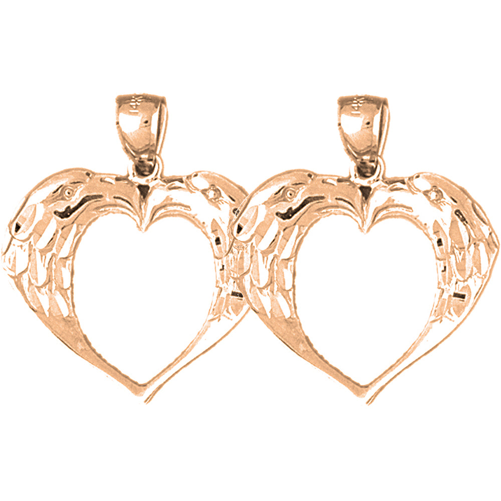 14K or 18K Gold 28mm Eagle Heart Earrings