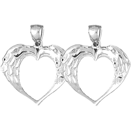 Sterling Silver 28mm Eagle Heart Earrings