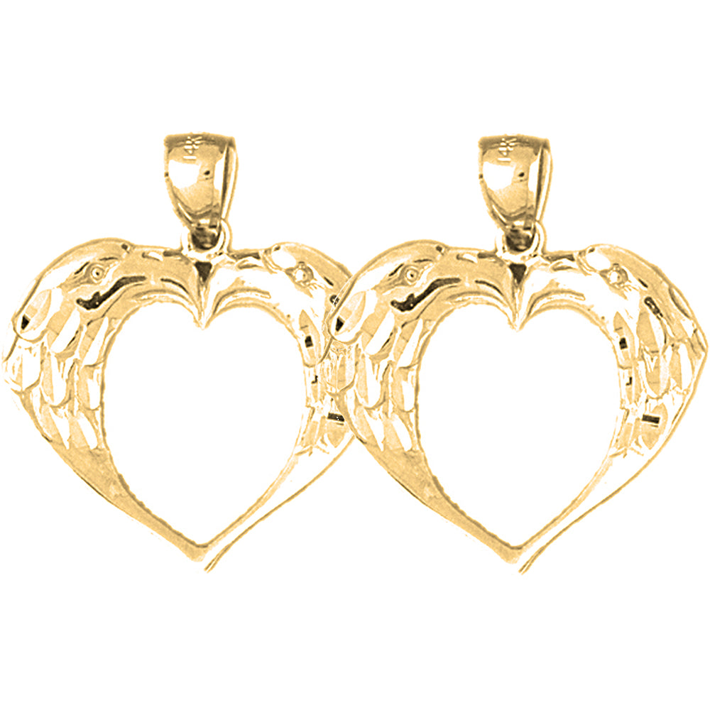 14K or 18K Gold 28mm Eagle Heart Earrings