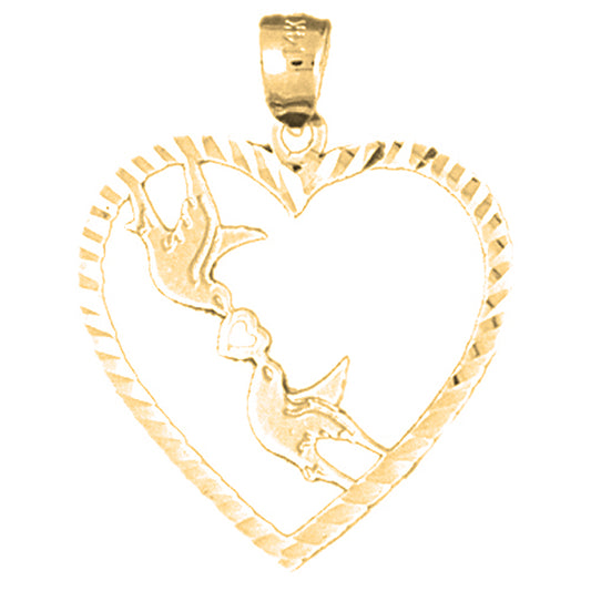 14K or 18K Gold Love Birds Heart Pendant