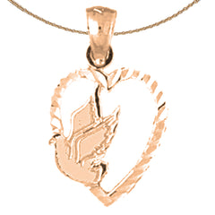 14K or 18K Gold Heart With Dove Pendant