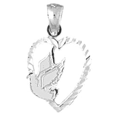 14K or 18K Gold Heart With Dove Pendant