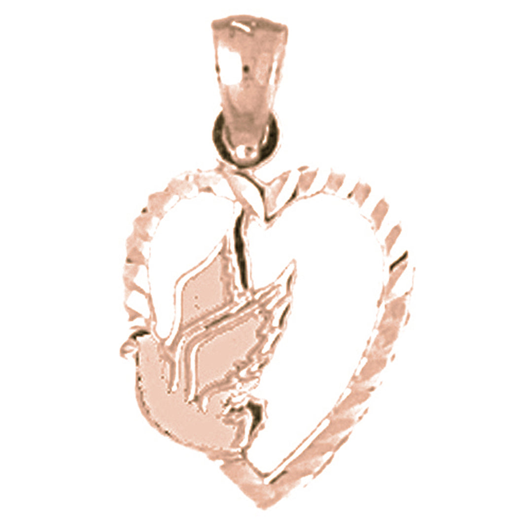 14K or 18K Gold Heart With Dove Pendant