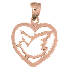 14K or 18K Gold Heart With Bird Pendant