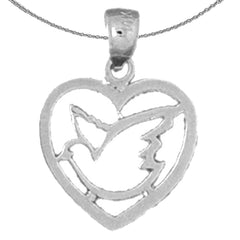 14K or 18K Gold Heart With Bird Pendant