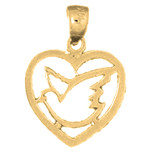 14K or 18K Gold Heart With Bird Pendant