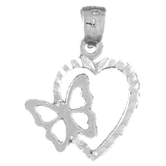 14K or 18K Gold Heart With Butterfly Pendant