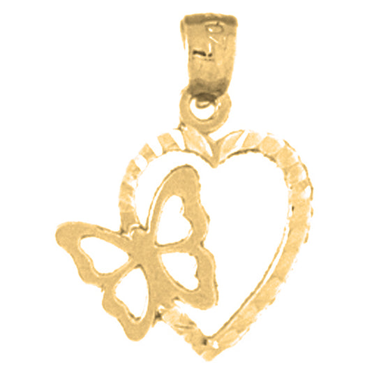 14K or 18K Gold Heart With Butterfly Pendant