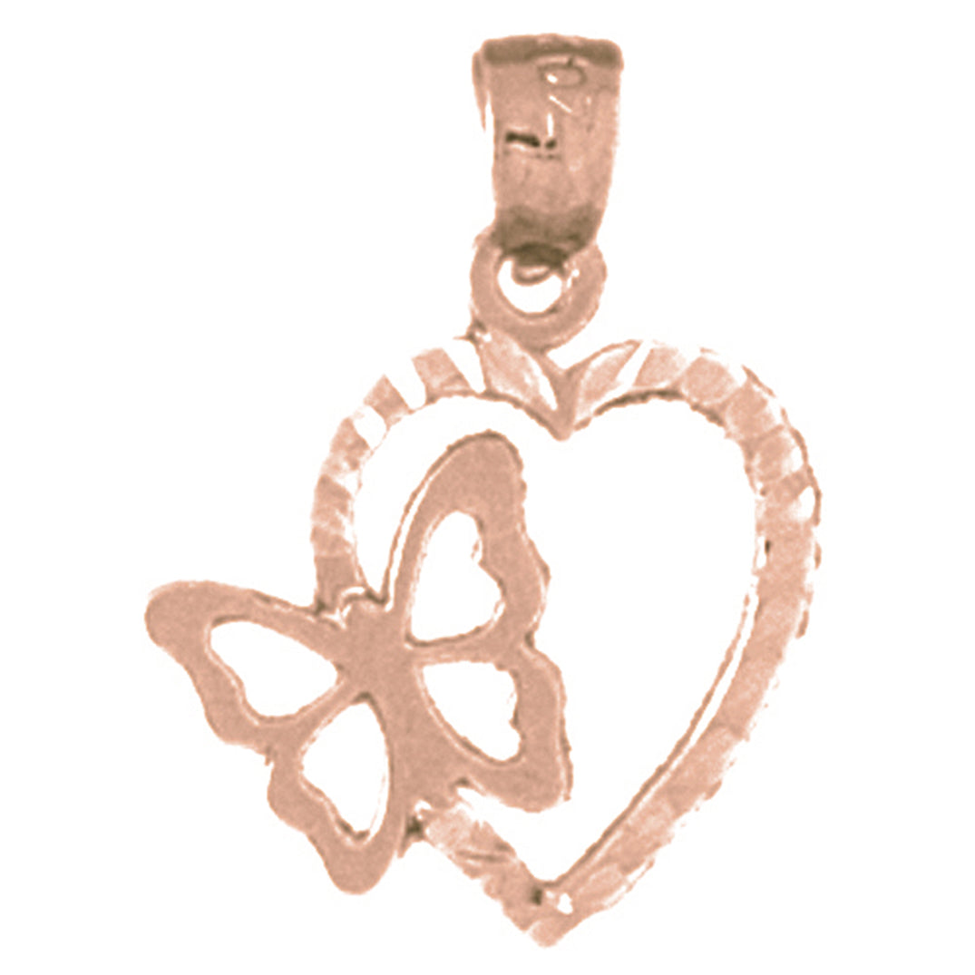 14K or 18K Gold Heart With Butterfly Pendant