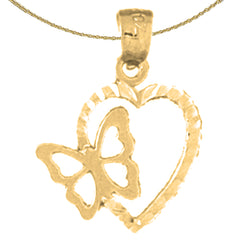 14K or 18K Gold Heart With Butterfly Pendant