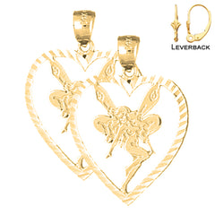 Pendientes de corazón con hada de plata de ley de 29 mm (chapados en oro blanco o amarillo)