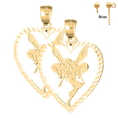 Sterling Silver 29mm Heart With Fairy Earrings (White or Yellow Gold Plated)