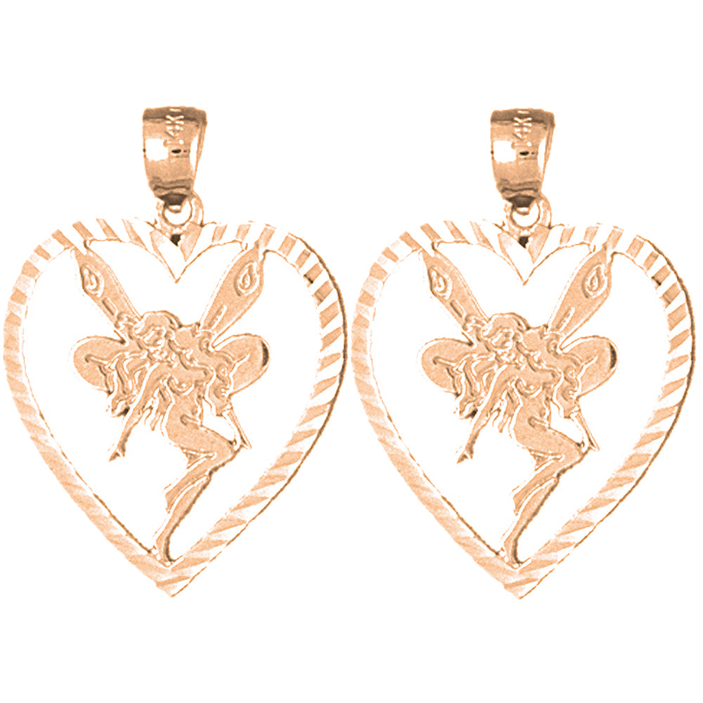 14K or 18K Gold 29mm Heart With Fairy Earrings