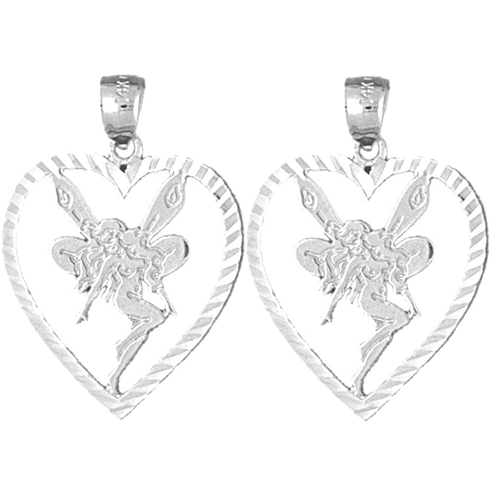 Sterling Silver 29mm Heart With Fairy Earrings