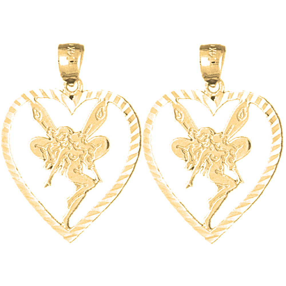 Yellow Gold-plated Silver 29mm Heart With Fairy Earrings