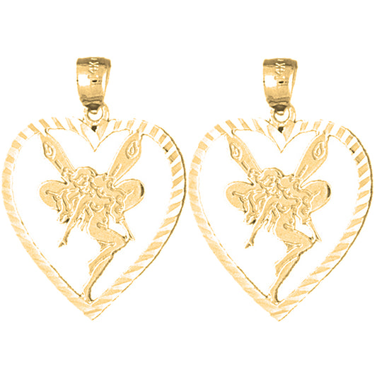 Yellow Gold-plated Silver 29mm Heart With Fairy Earrings