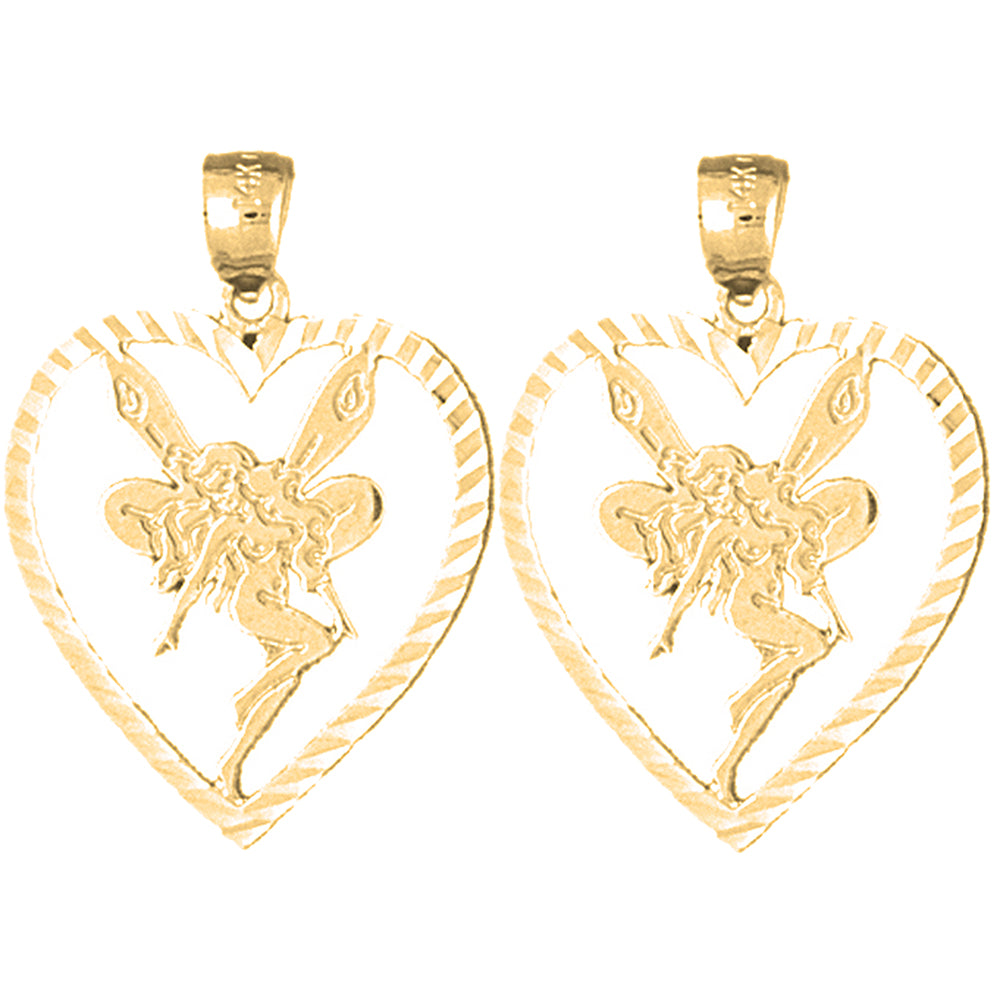 14K or 18K Gold 29mm Heart With Fairy Earrings