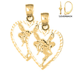 Pendientes de corazón con hada de plata de ley de 21 mm (chapados en oro blanco o amarillo)