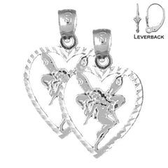 Sterling Silver 21mm Heart With Fairy Earrings (White or Yellow Gold Plated)