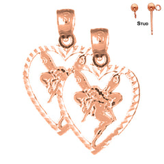 Pendientes de corazón con hadas de oro de 14 quilates o 18 quilates de 21 mm