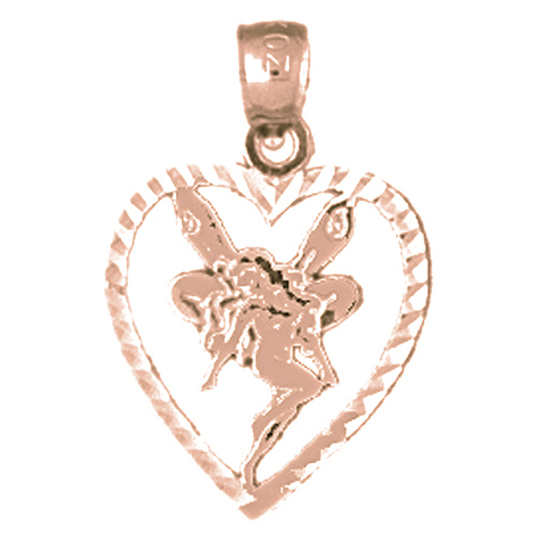 14K or 18K Gold Heart With Fairy Pendant