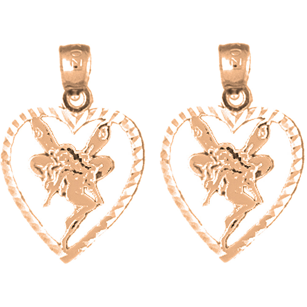 14K or 18K Gold 21mm Heart With Fairy Earrings