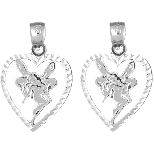 Sterling Silver 21mm Heart With Fairy Earrings