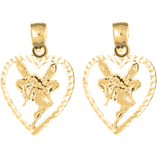 Yellow Gold-plated Silver 21mm Heart With Fairy Earrings