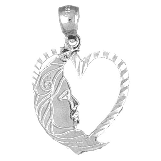 14K or 18K Gold Heart With Moon Pendant