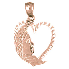 14K or 18K Gold Heart With Moon Pendant