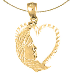 14K or 18K Gold Heart With Moon Pendant