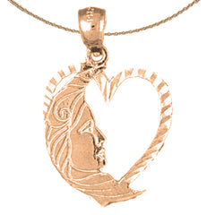 14K or 18K Gold Heart With Moon Pendant