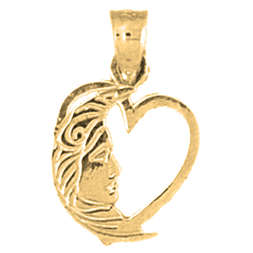 14K or 18K Gold Heart With Moon Pendant