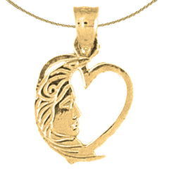 14K or 18K Gold Heart With Moon Pendant