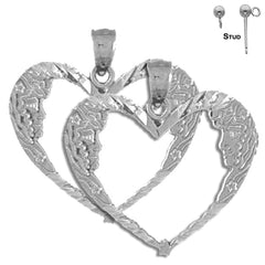 Sterling Silver 23mm Moon Heart Earrings (White or Yellow Gold Plated)