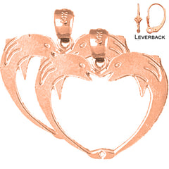 14K or 18K Gold Dolphin Heart Earrings