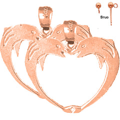 Pendientes de corazón de delfín de oro de 14 quilates o 18 quilates de 23 mm