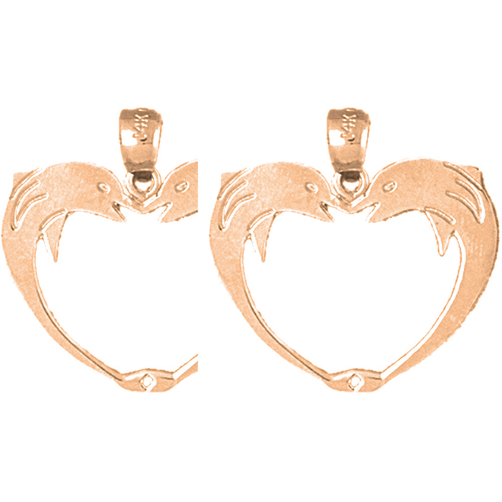 14K or 18K Gold 23mm Dolphin Heart Earrings