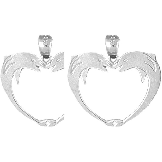 Sterling Silver 23mm Dolphin Heart Earrings