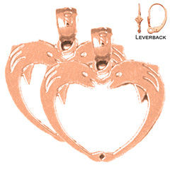 Pendientes de corazón de delfín de oro de 14 quilates o 18 quilates de 18 mm