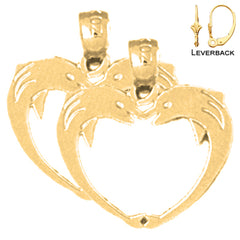 Pendientes de plata de ley con forma de corazón de delfín de 18 mm (chapados en oro blanco o amarillo)