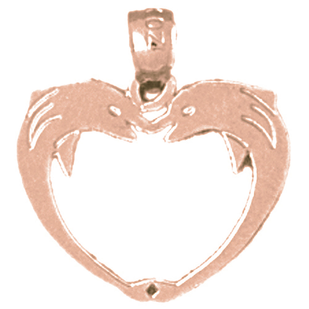 14K or 18K Gold Dolphin Heart Pendant